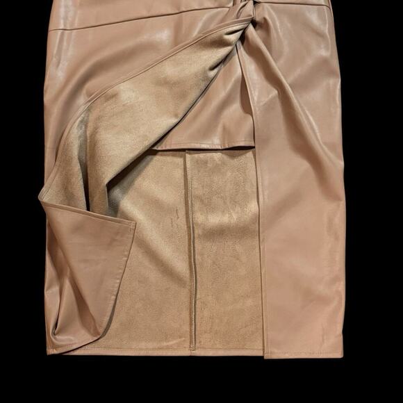 Fab'rik Womens Mocha Mousse Tan Vegan Leather Faux Wrap Bodycon Midi Skirt Large - Picture 7 of 9
